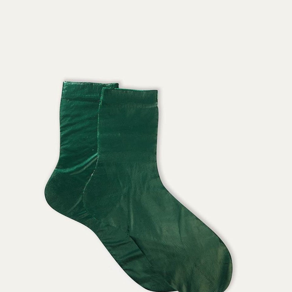 Maria La Rosa Accessories Forest Green One Ribbed Laminated Socks by Maria La Rosa