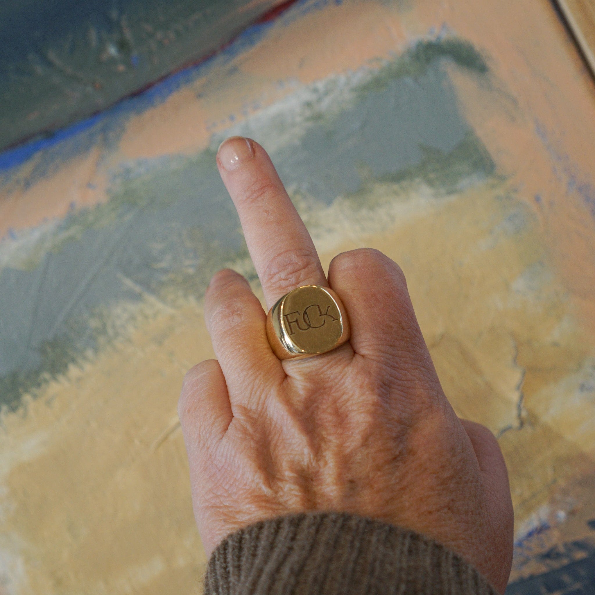 Marion Cage Jewelry Bronze Signet F*ck Ring | 2 Sizes