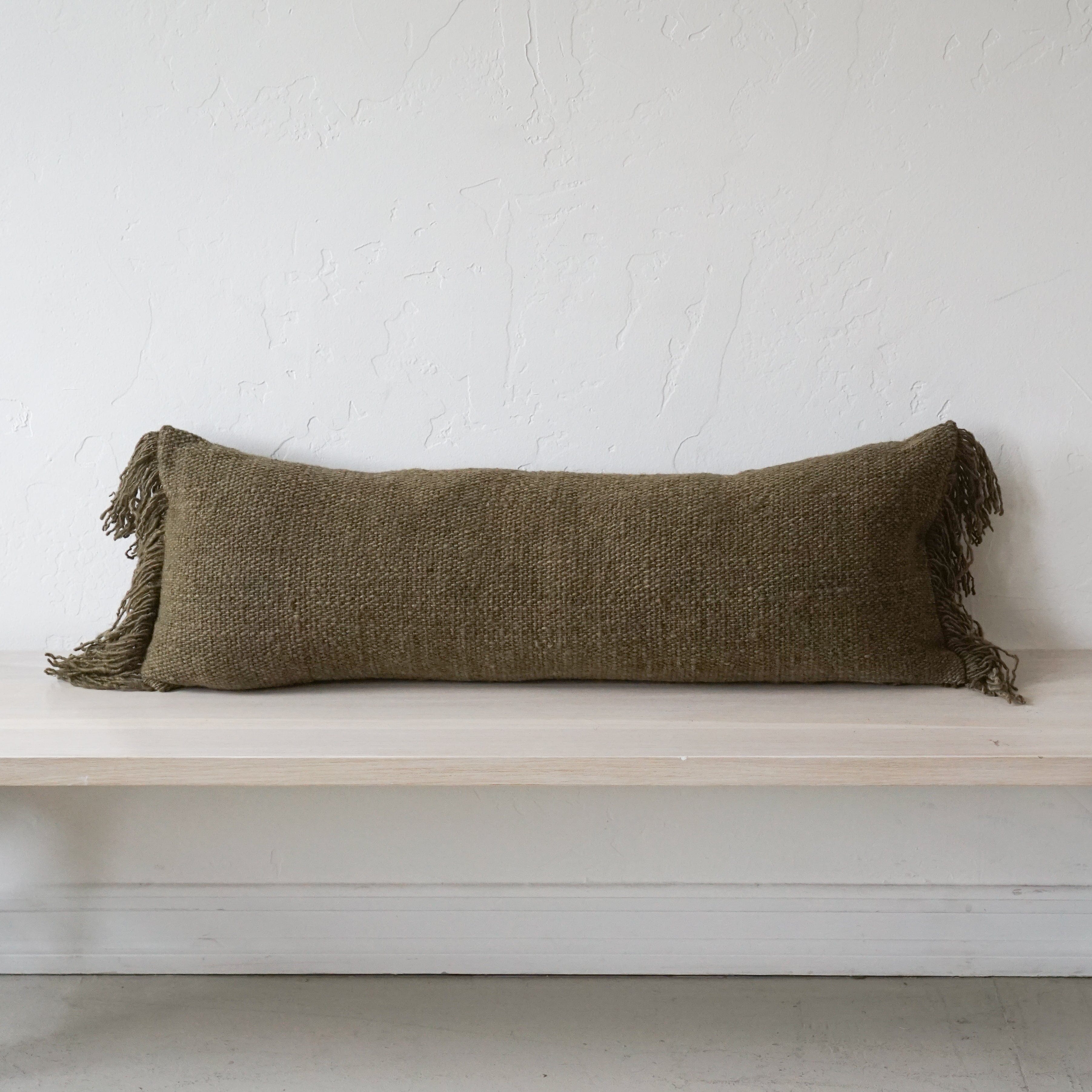 Treko Pillows Olive Green Lumbar Pillow with Tassels by Treko