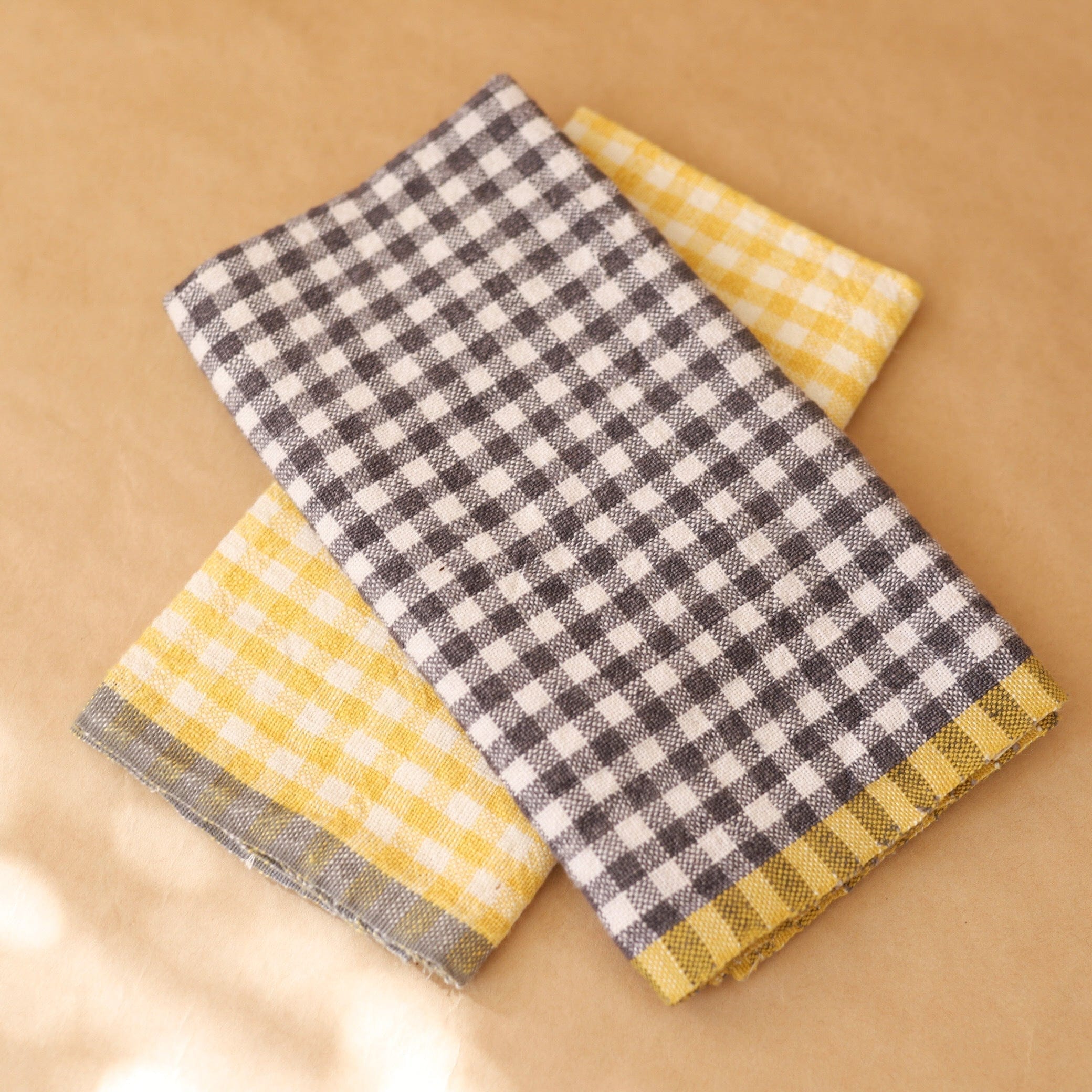 Caravan Linens Mustard With Grey Trim Checked Linen Towel