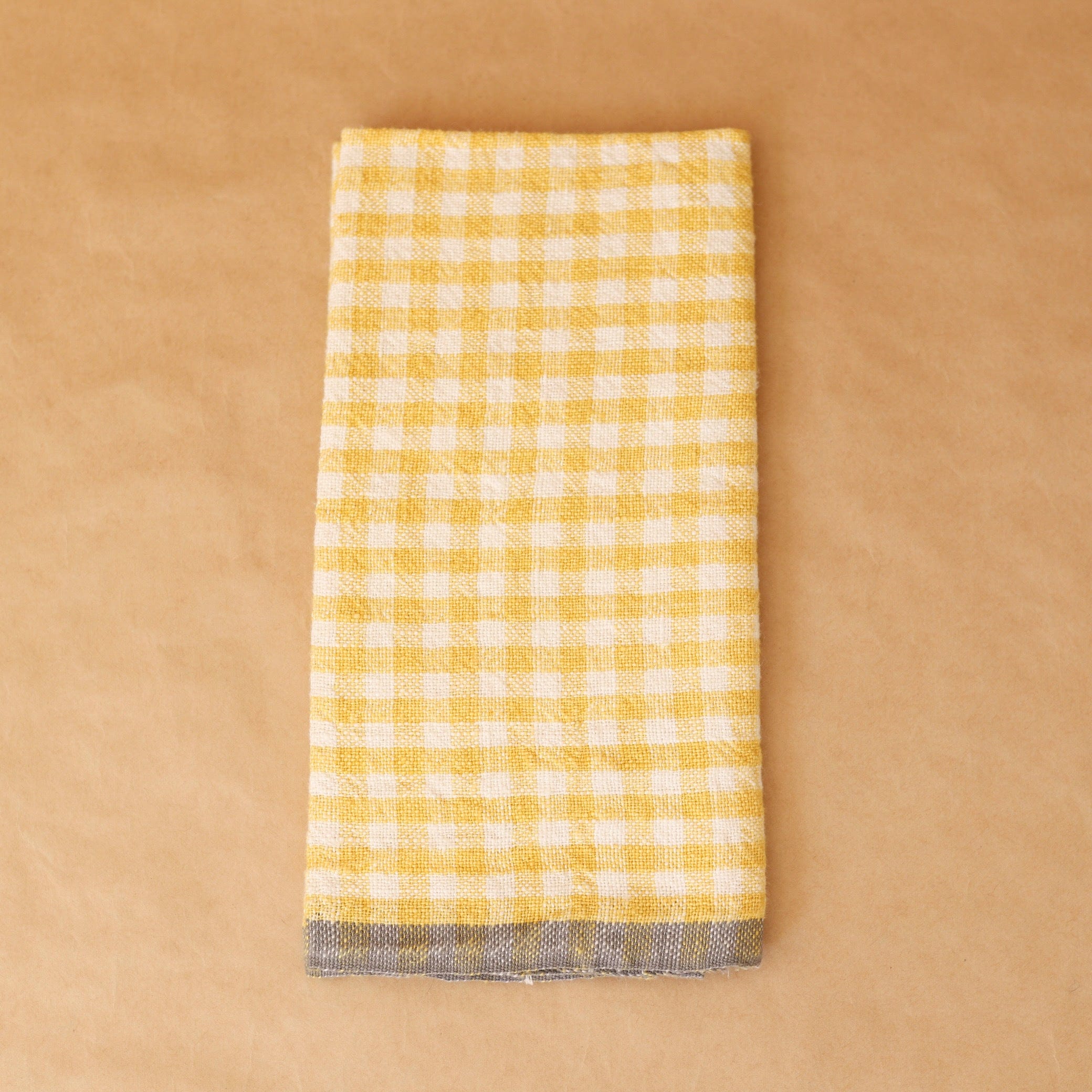 Caravan Linens Mustard With Grey Trim Checked Linen Towel
