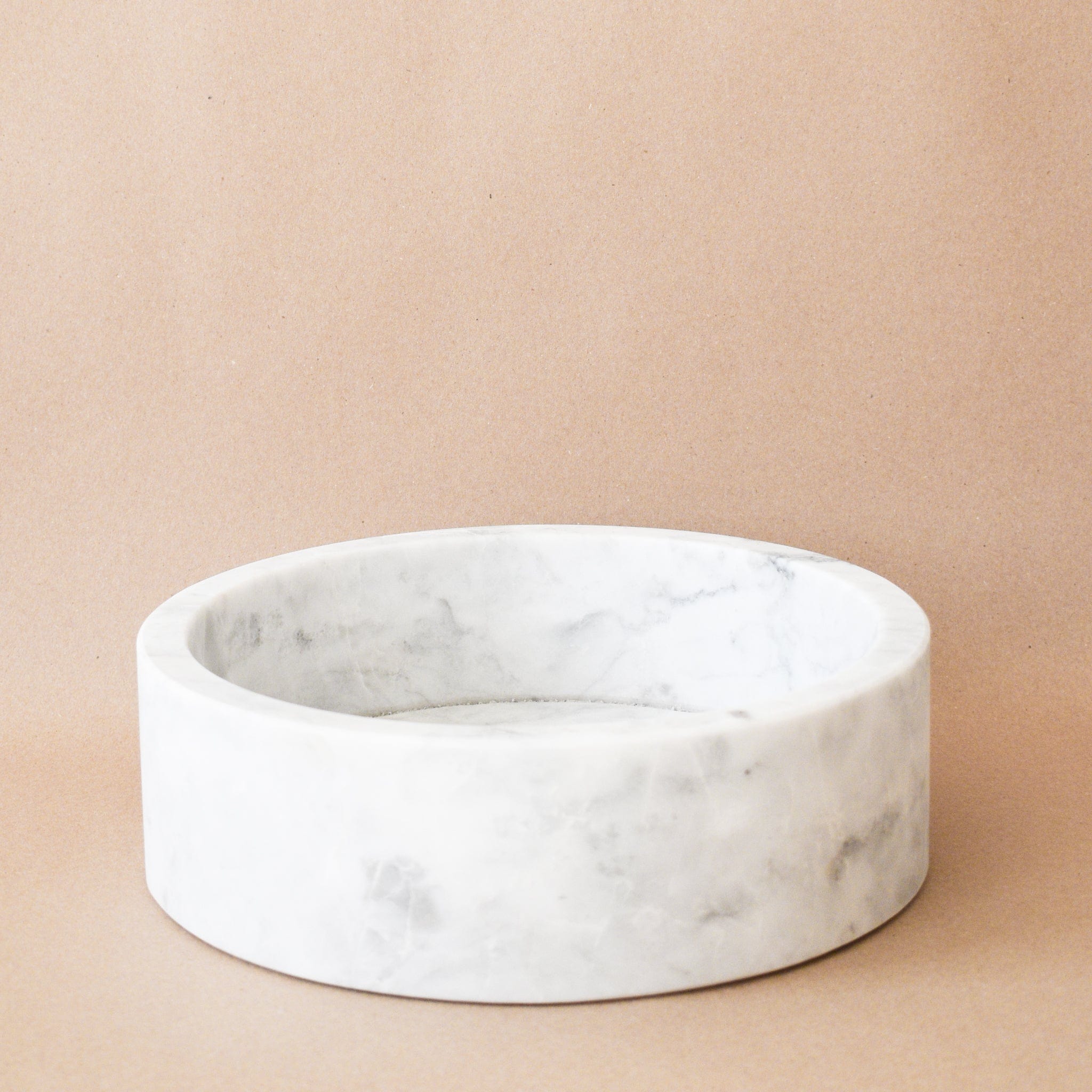Casa Mineral Decor White Marble Low Cylinder Bowl | CURBSIDE PICK UP ONLY