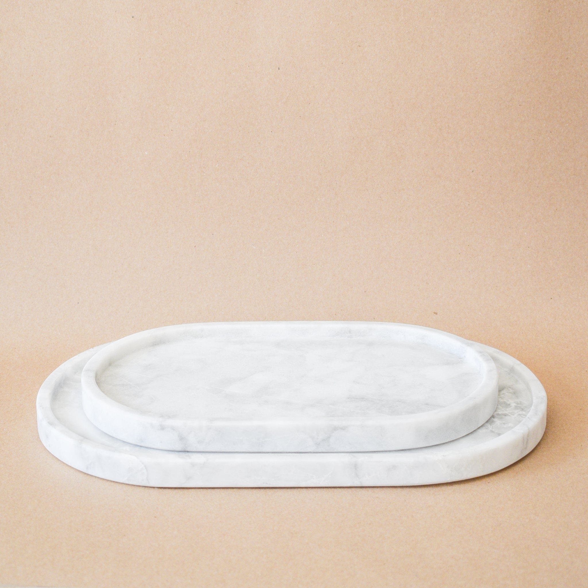 Casa Mineral Decorative Trays White Marble Ellipse Plates - Small