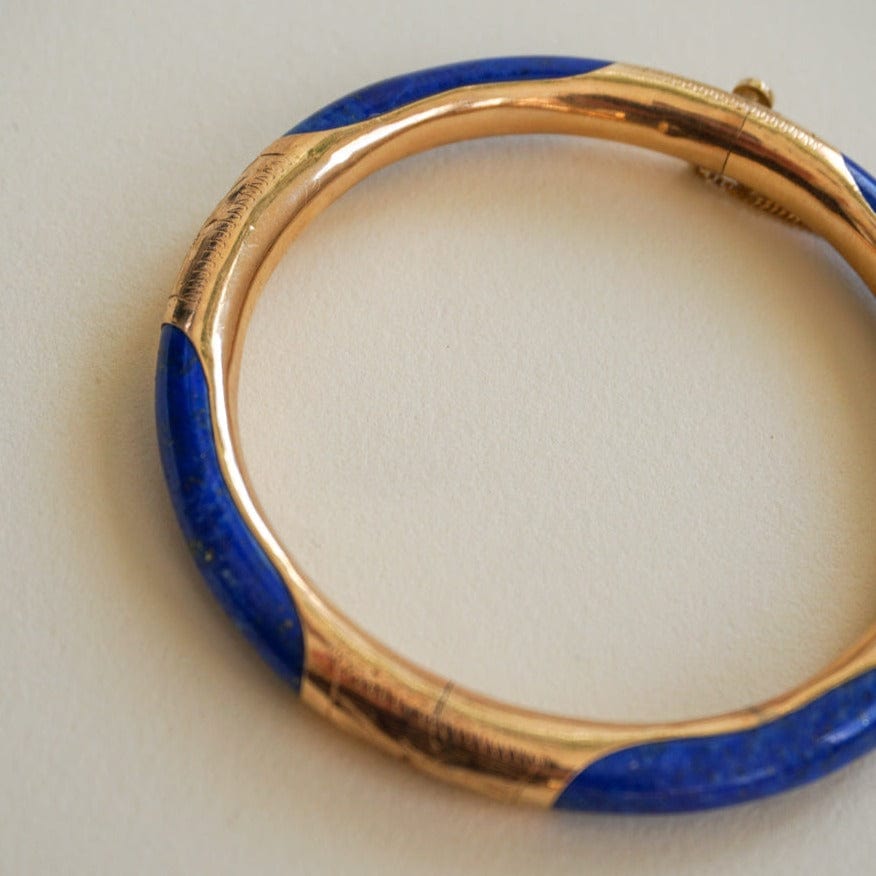 +COOP Jewelry Lapis With Gold Foil Etched Detail + 14K  Clasp Collection of Vintage Bracelets