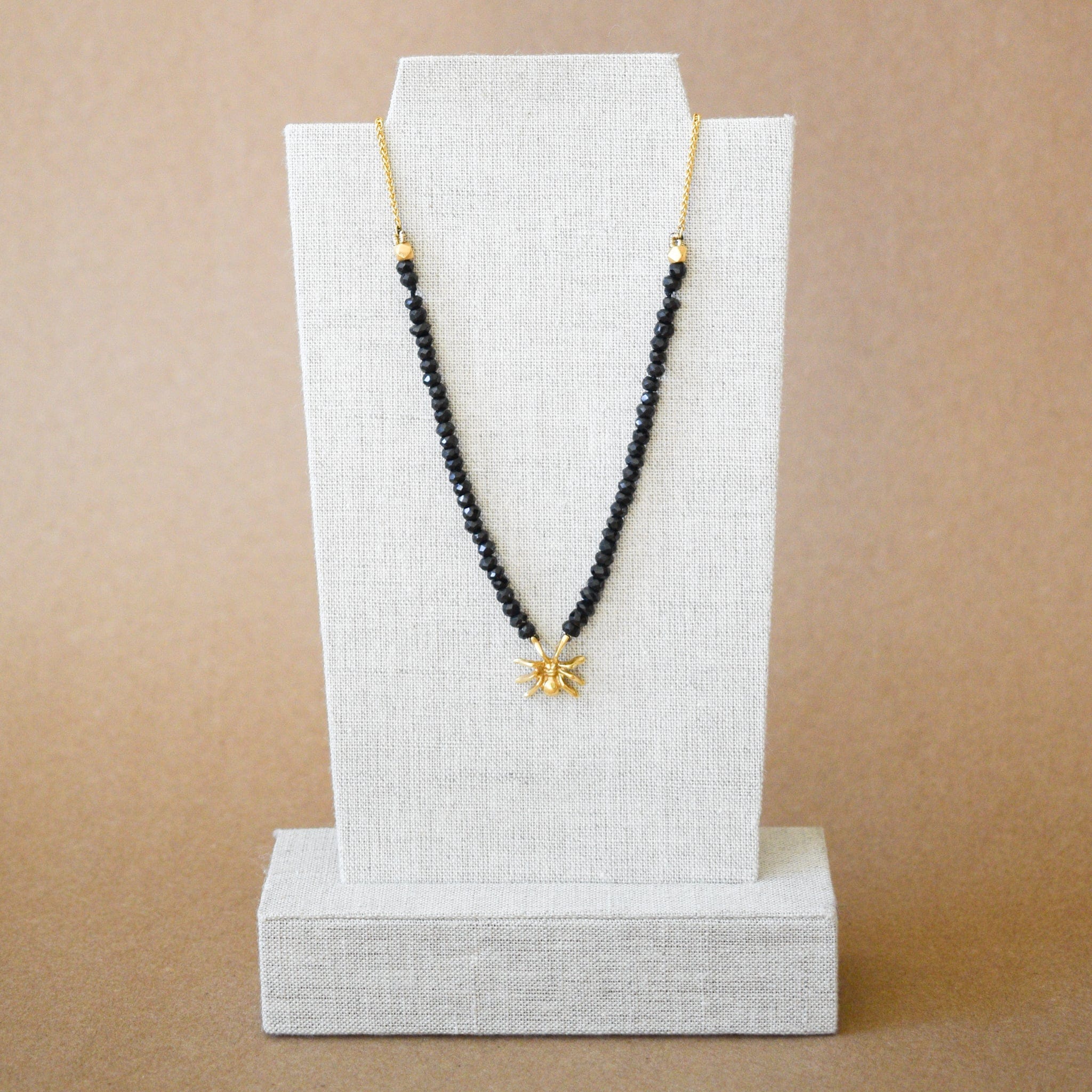 +COOP Jewlery 14K Gold Spider on Black Beaded Chain