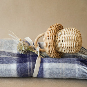 +COOP Linens, Decor Navy Blue Tartan Baby Blanket with Mushroom Rattle The Baby Bundle of Joy