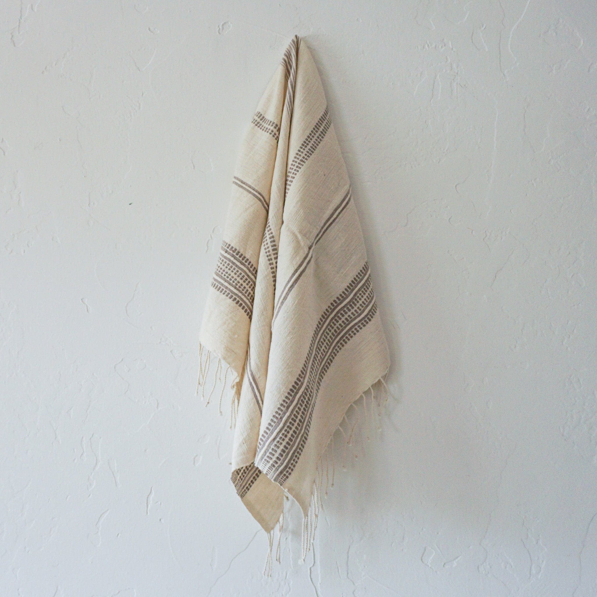 Creative Women Linens Natural with Stone Stripes Aden Cotton Hand Towel