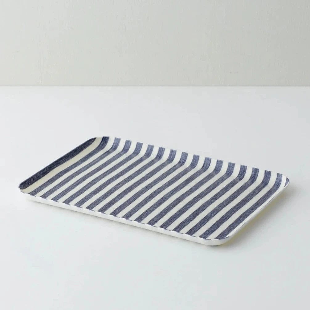 FOG LINEN Kitchen Linen Coating Tray in Blue + White Stripes