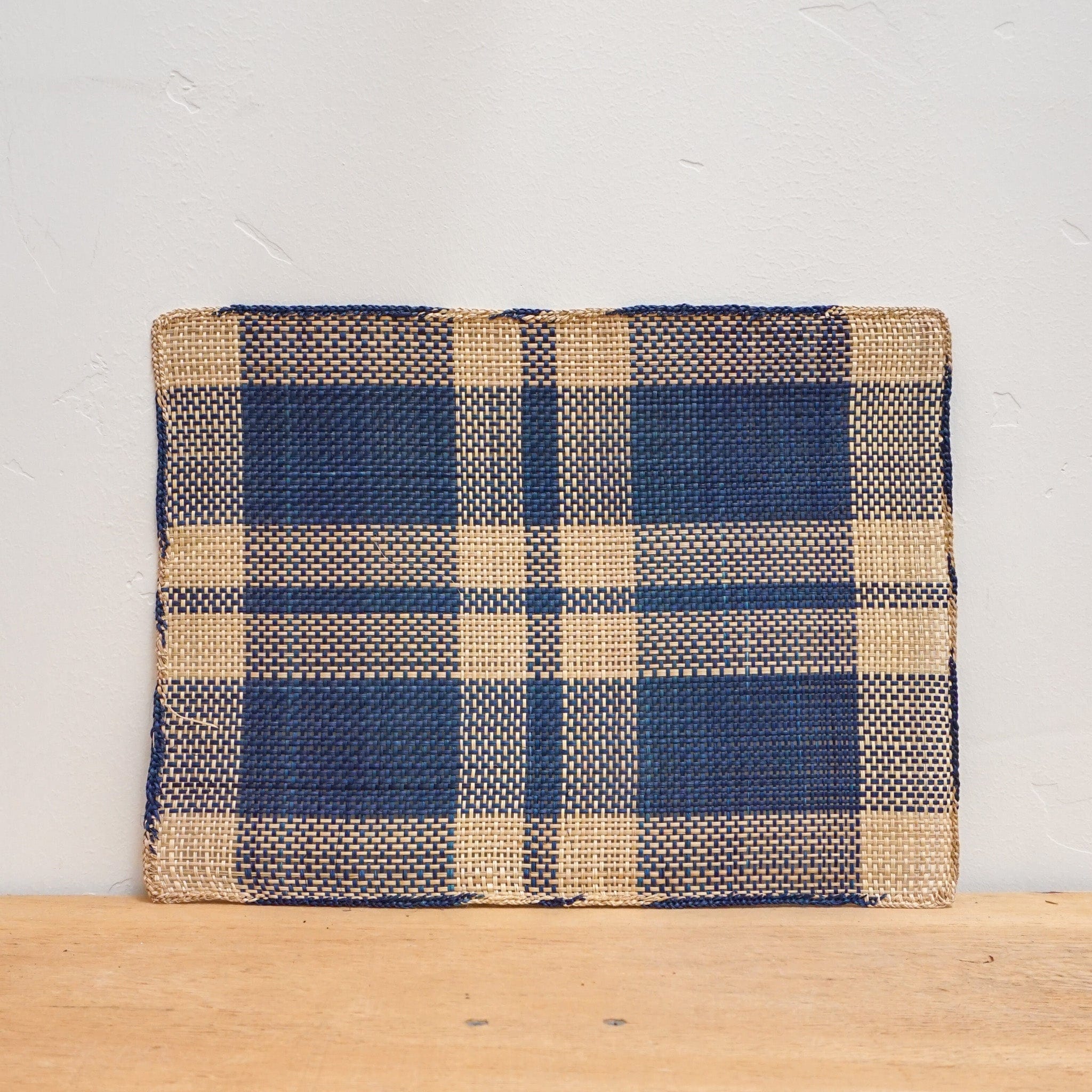 Guanabana Placemats Beige/Blue Plaid Straw Placemat by Guanabana