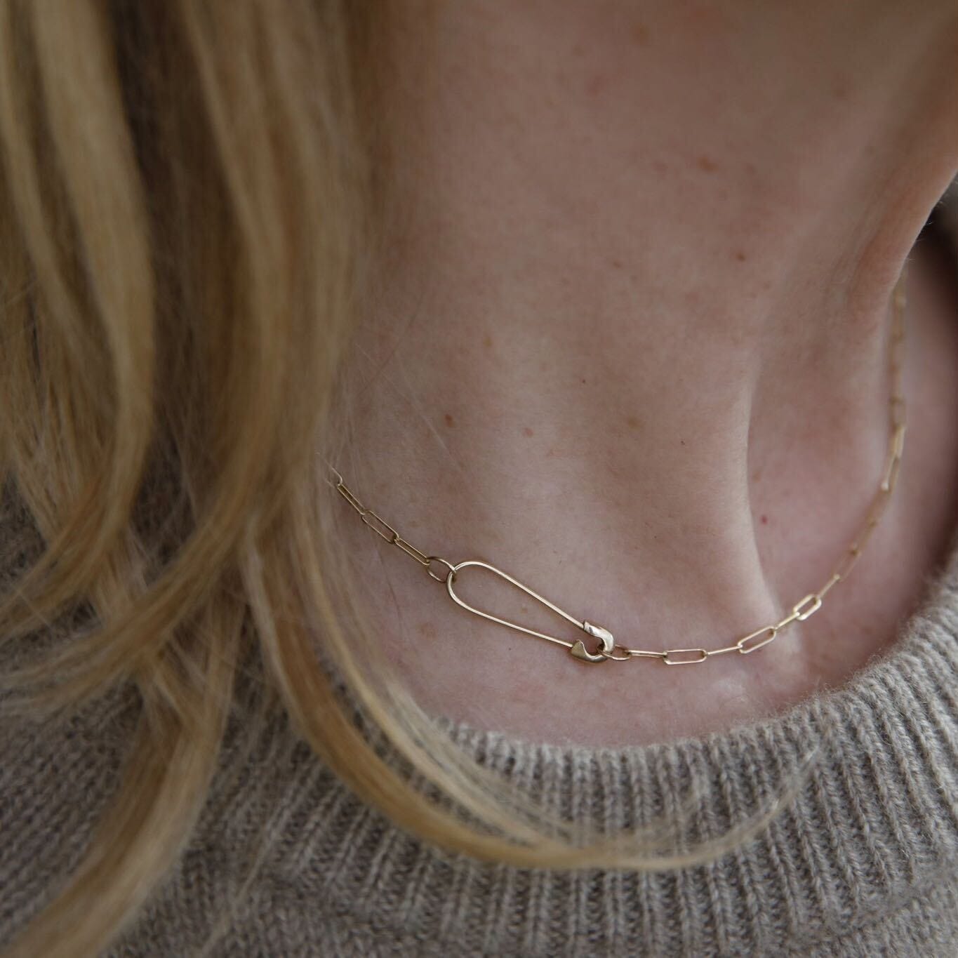 Hortense Jewelry Necklaces The Safety Pin Small Link Necklace in Yellow 14K Gold by Hortense