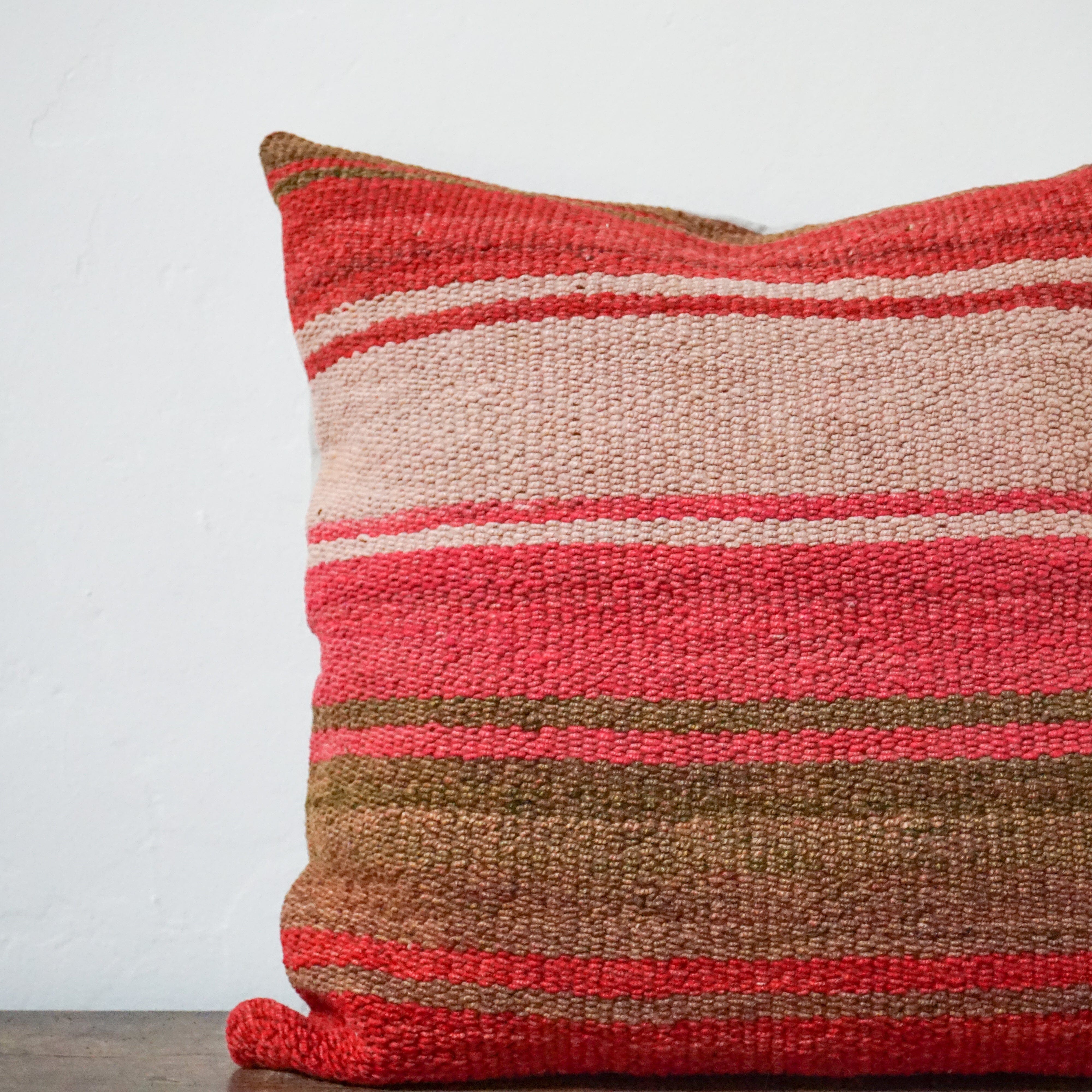 Intiearth Decor Red + Green + Neutral Striped Woven Frazada Pillow