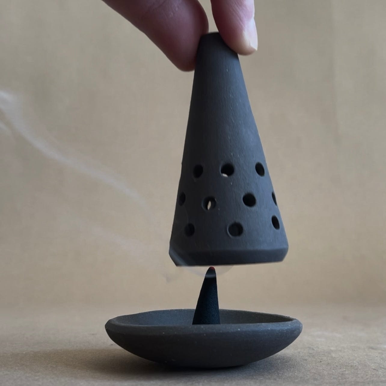 Korai Goods Apothecary ARCHIVE Black Porcelain Cone Incense Burner