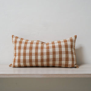 Lineage Botanica Pillows 26" x 14" Cream and Rust Plaid Linen Lumbar Pillow - 23.5 x 12