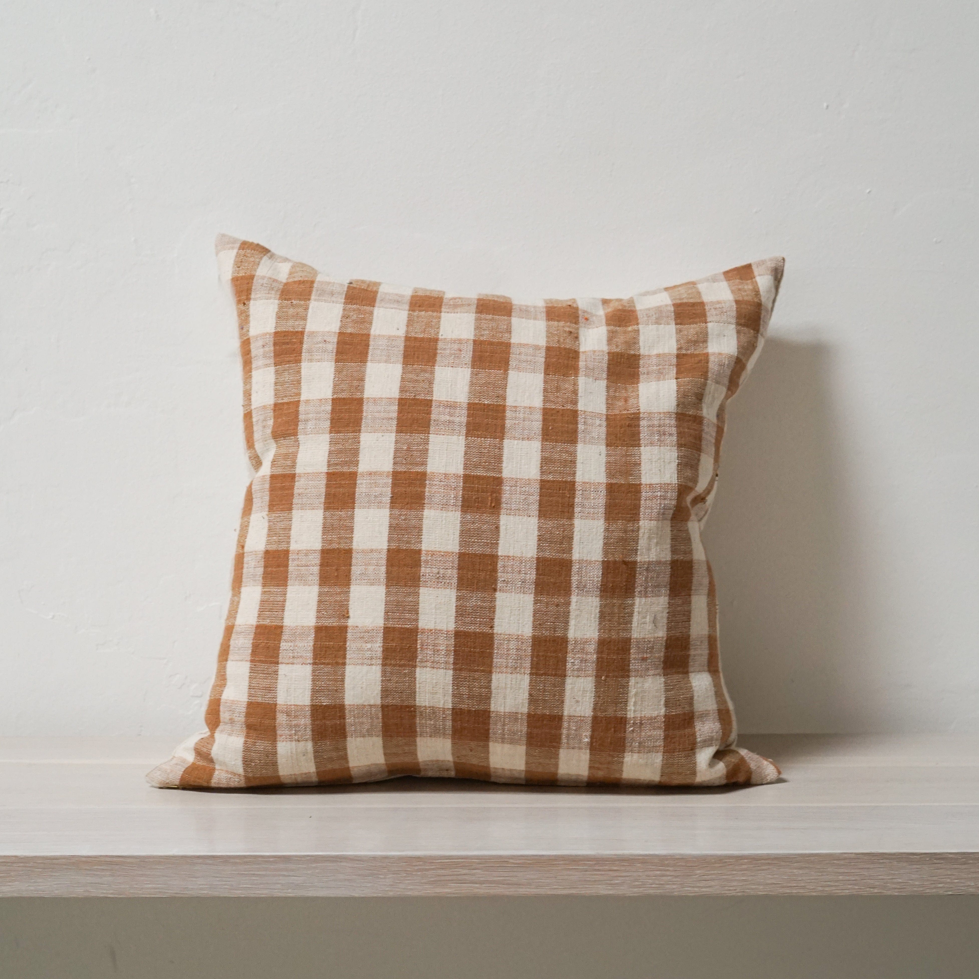 Lineage Botanica Pillows Square 20" x 20" Cream and Rust Plaid Linen Pillow