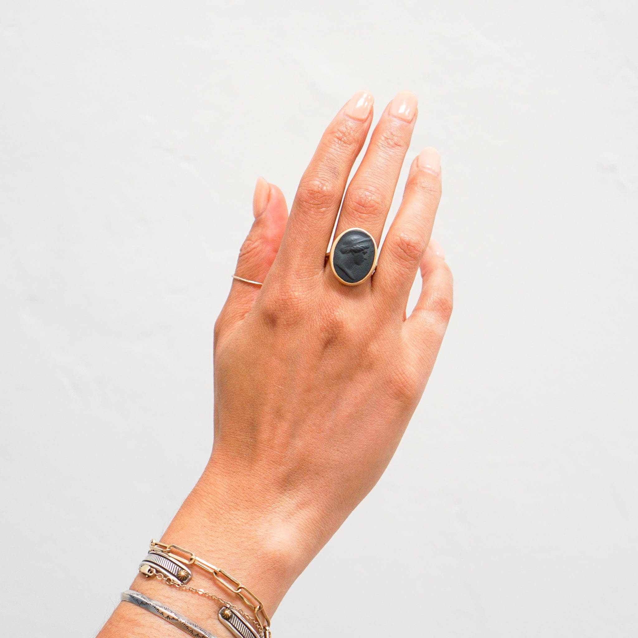 Marcie McGoldrick Rings Cameo Ring - Black Porcelain with 10k Gold Band