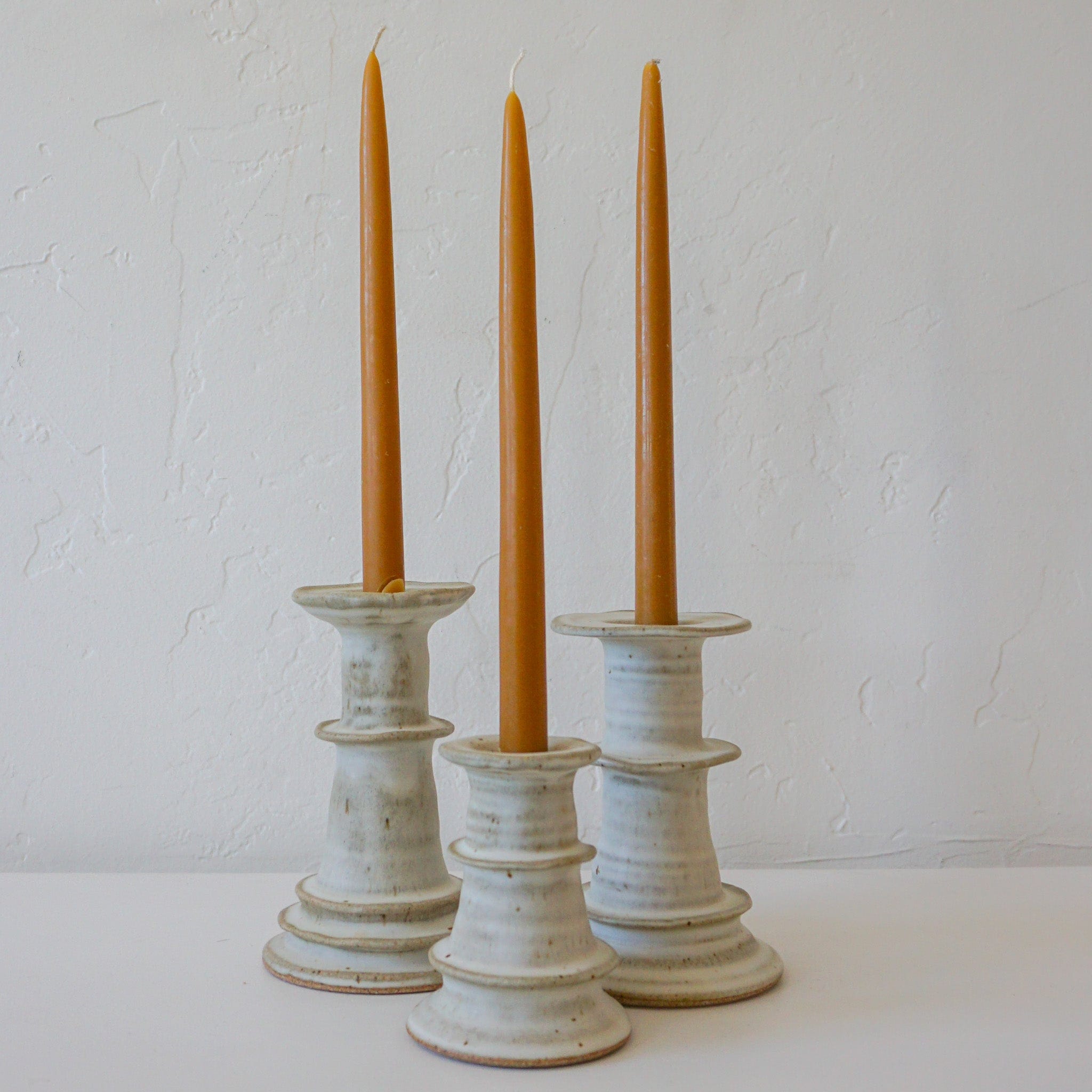 MH Ceramics Decor Temple Candlesticks - Milky