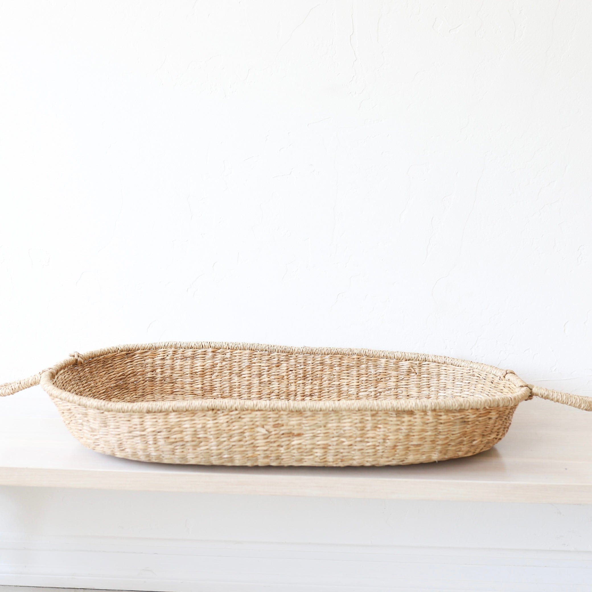 olli ella Decor Seagrass Flat Oval Basket with Handles | PICKUP ONLY