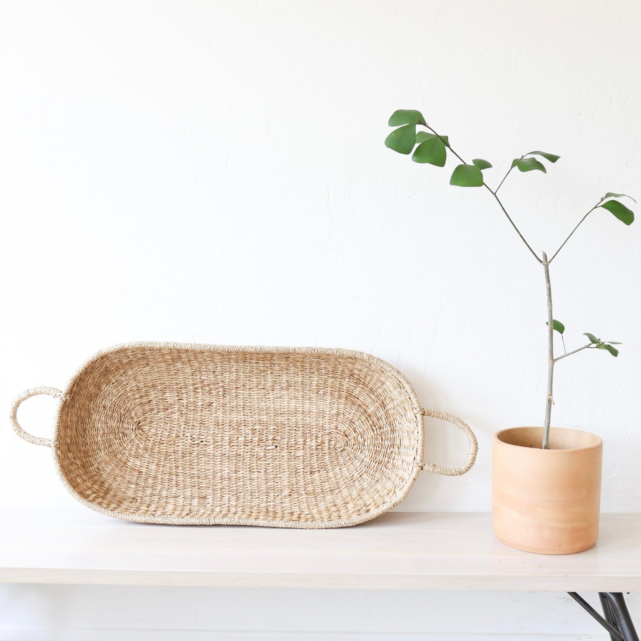 olli ella Decor Seagrass Flat Oval Basket with Handles | PICKUP ONLY