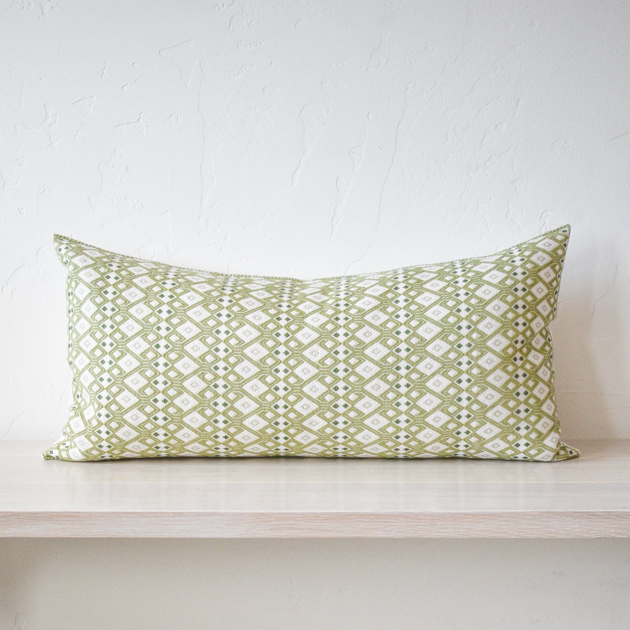 ONORA Linens, Decor Green and White Diamond Pattern Brocade Lumbar Pillow
