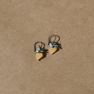 River Song Jewelry Golden Hearts with Turquoise & Pearl Fringe Earrings