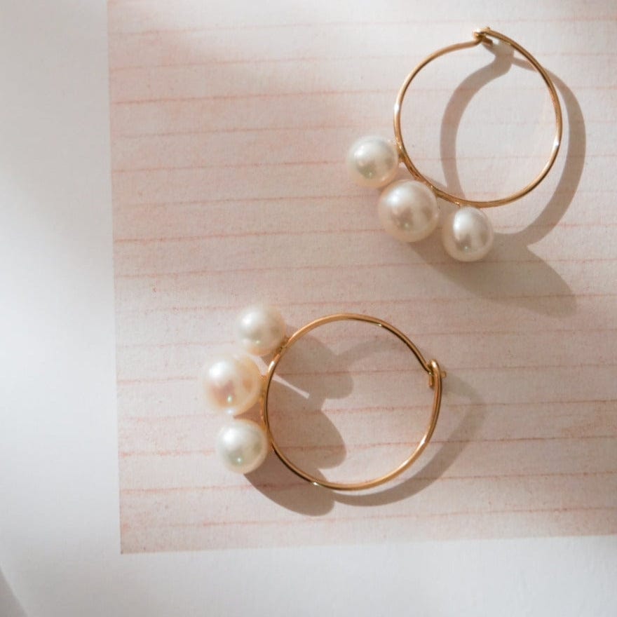 Saskia Diez Earrings Three Pearl Hoops with Rose Pearls by Saskia Diez - Sold individually