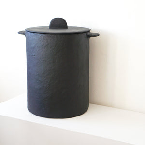 serax Containers/ Vases/Baskets/Trays Large - Black Paper Mache Pot w/ Lid - Hamper or Rubbish Bin
