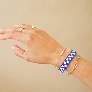 shashi Jewelry Blue and White Checkerboard Band Beaded Bracelet