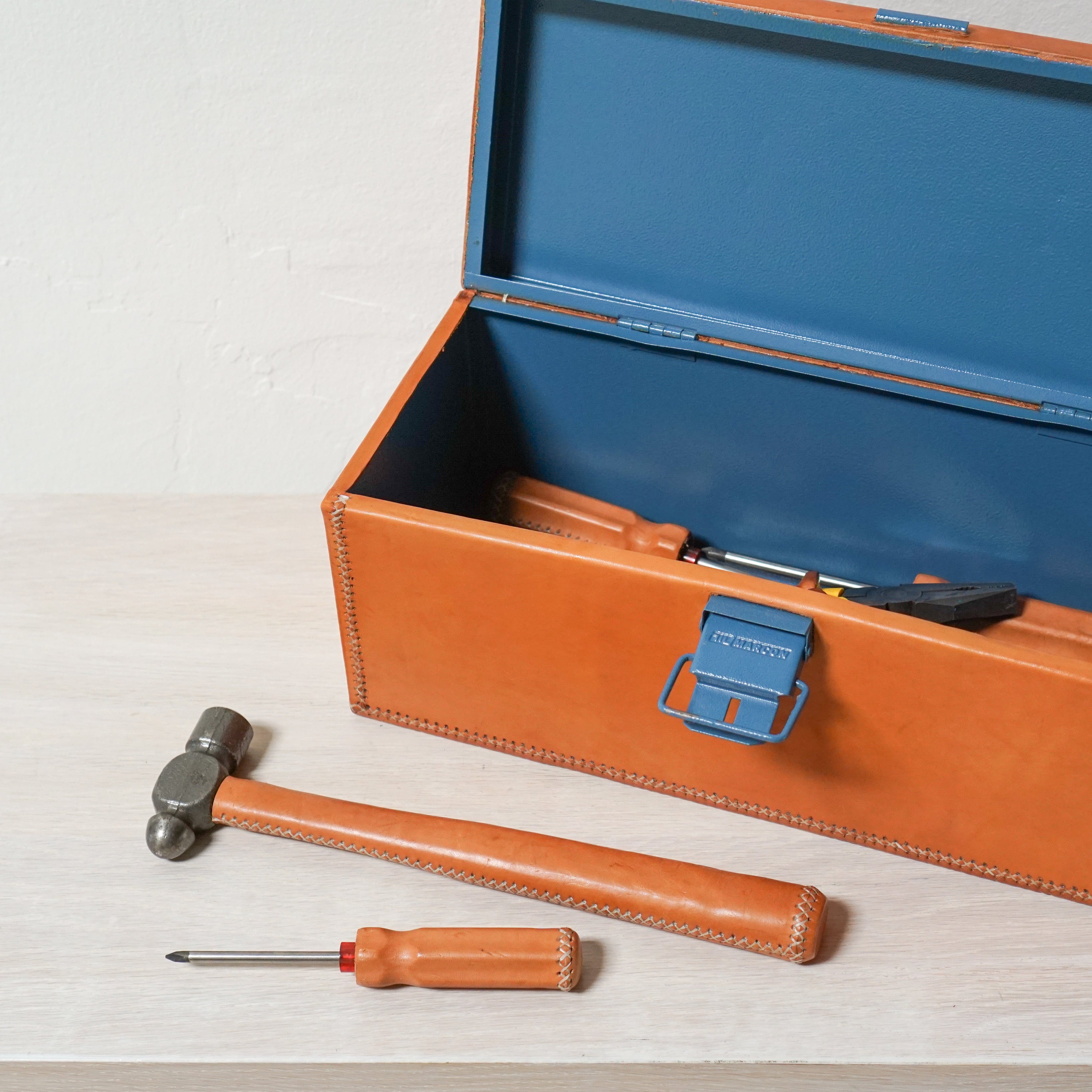 Leather Wrapped Metal Toolbox and Tools
