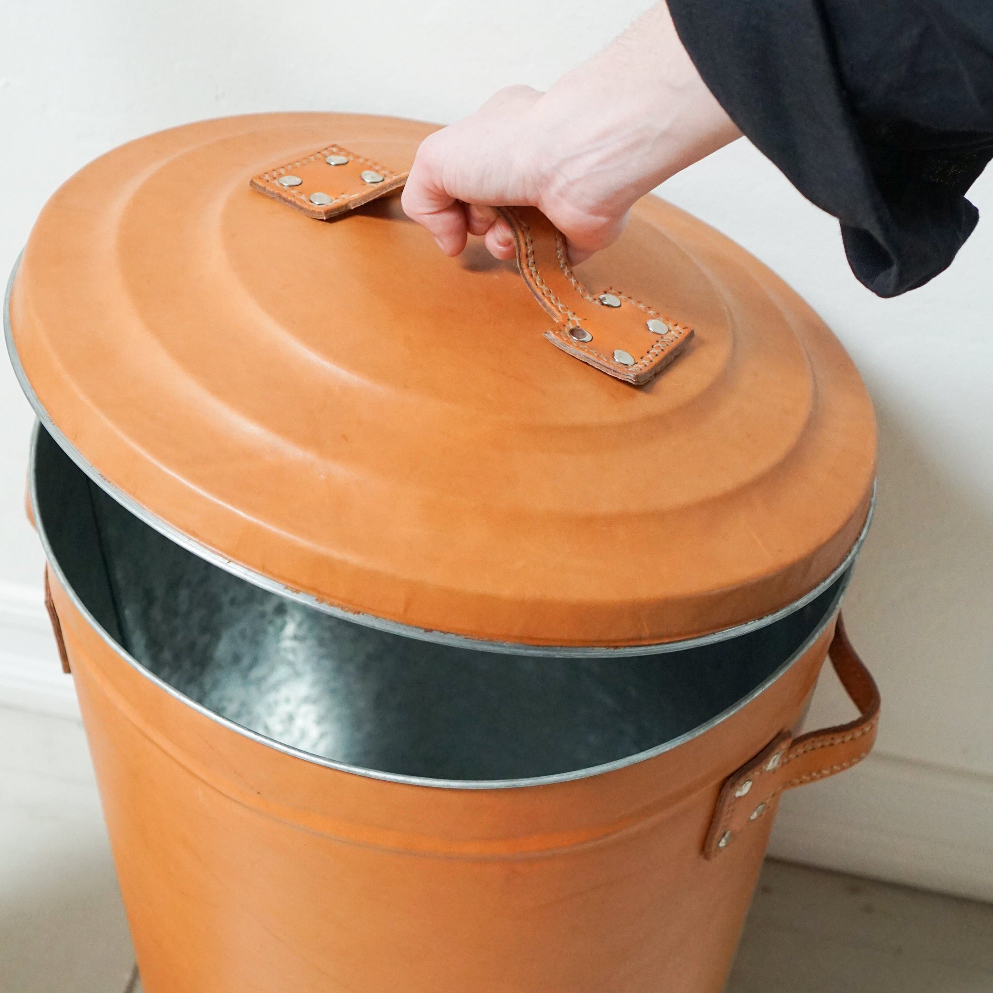 Sol & Luna Trash Cans & Wastebaskets Leather Trash Can with Lid - Available for pre- order.