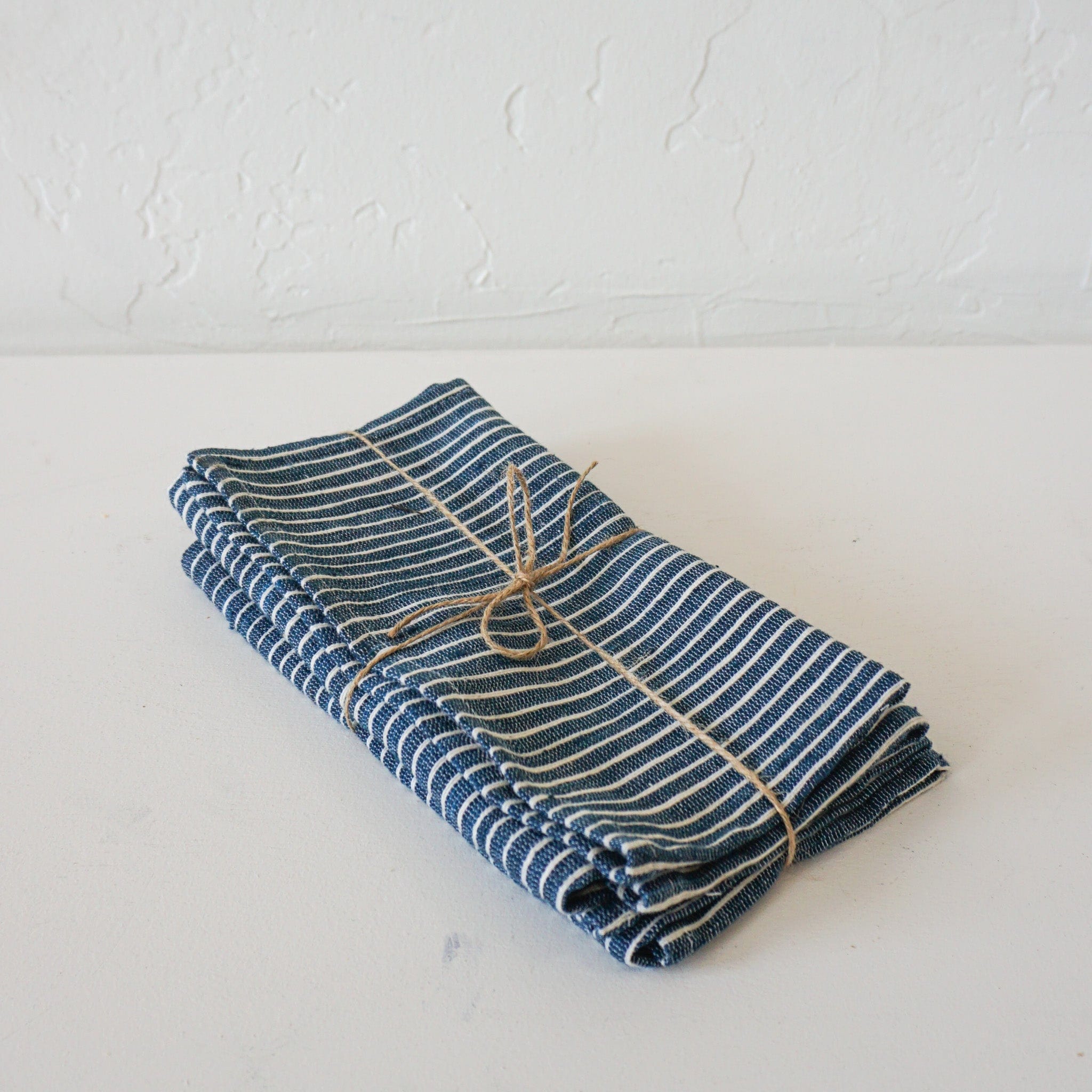Spirited Cloth Linens Striped Napkins - Navy with White Stripes