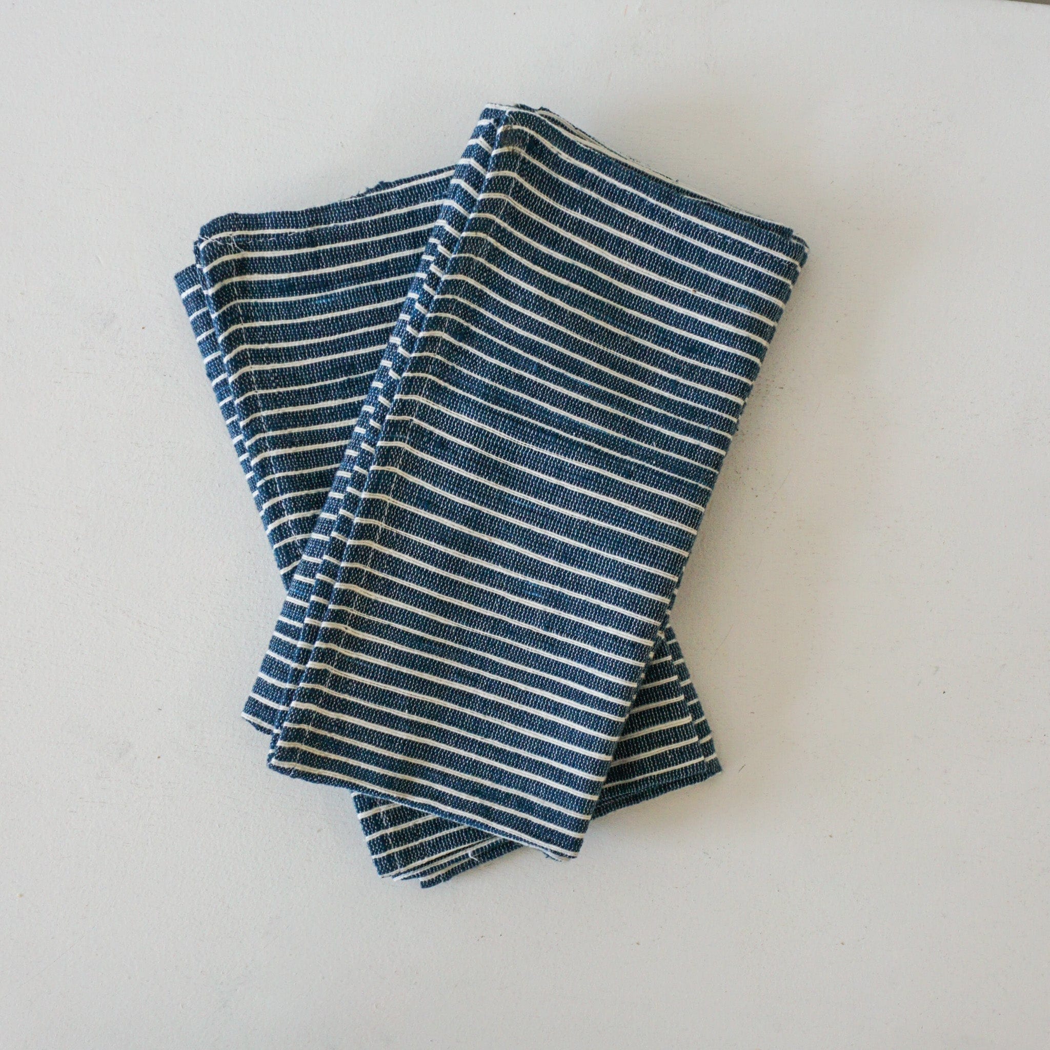 Spirited Cloth Linens Striped Napkins - Navy with White Stripes