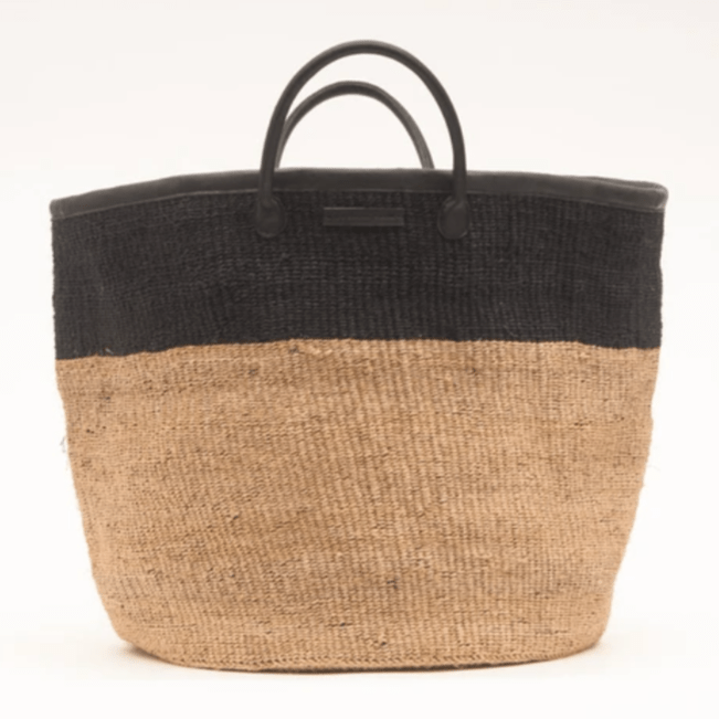 The Basket Room Decor Black and Natural Woven Laundry Basket