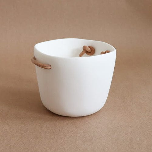 TINA FREY Kitchen White / Small / No lid Ice Bucket w/ Leather Handle by Tina Frey
