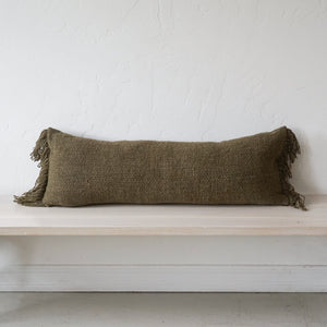 Treko Decor, Linens Olive Green Lumbar Pillow with Tassels 14 x 35 by Treko