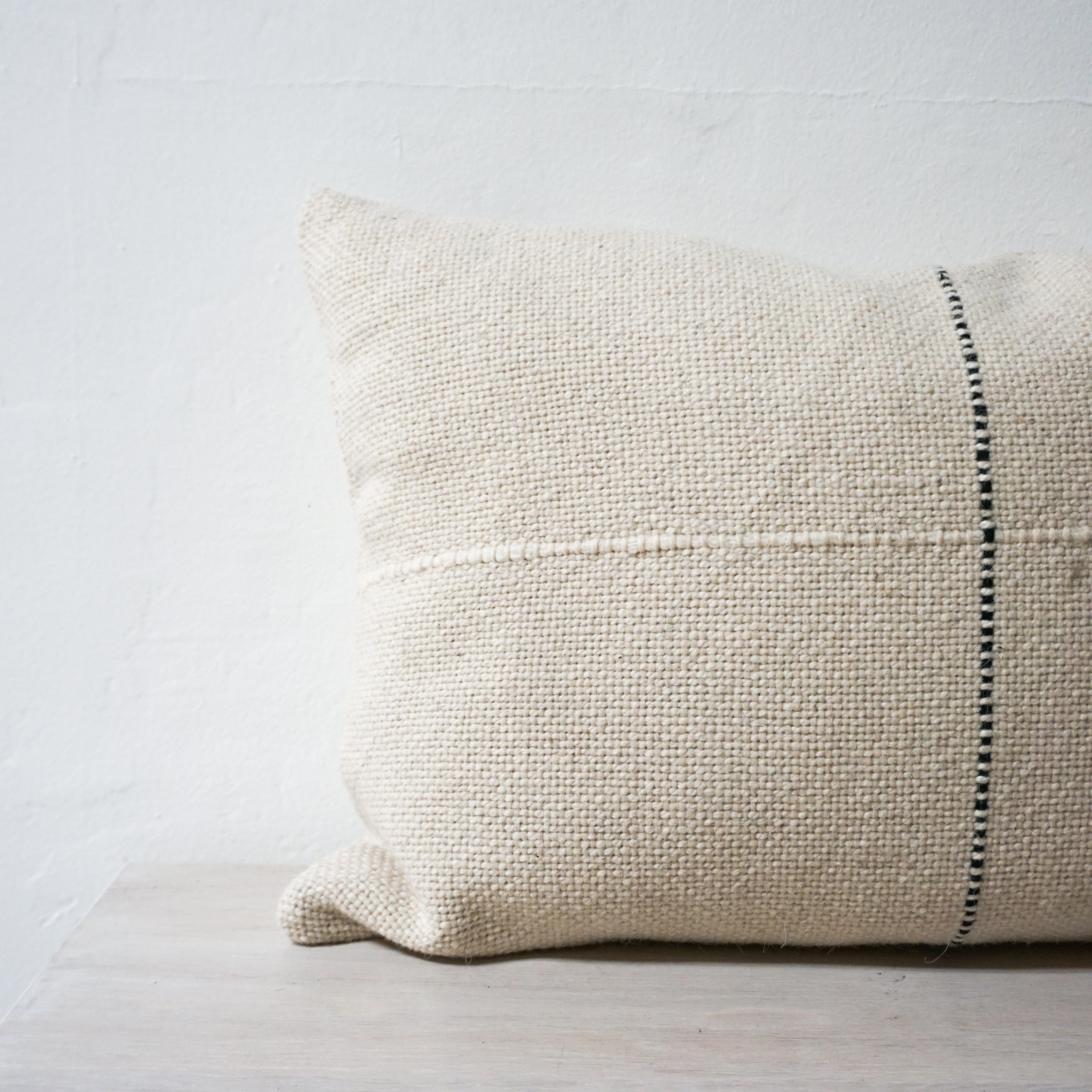 Treko Linens, Decor Makun Collection: White Karu with Black Stitching Pillow 24x 15 by Treko