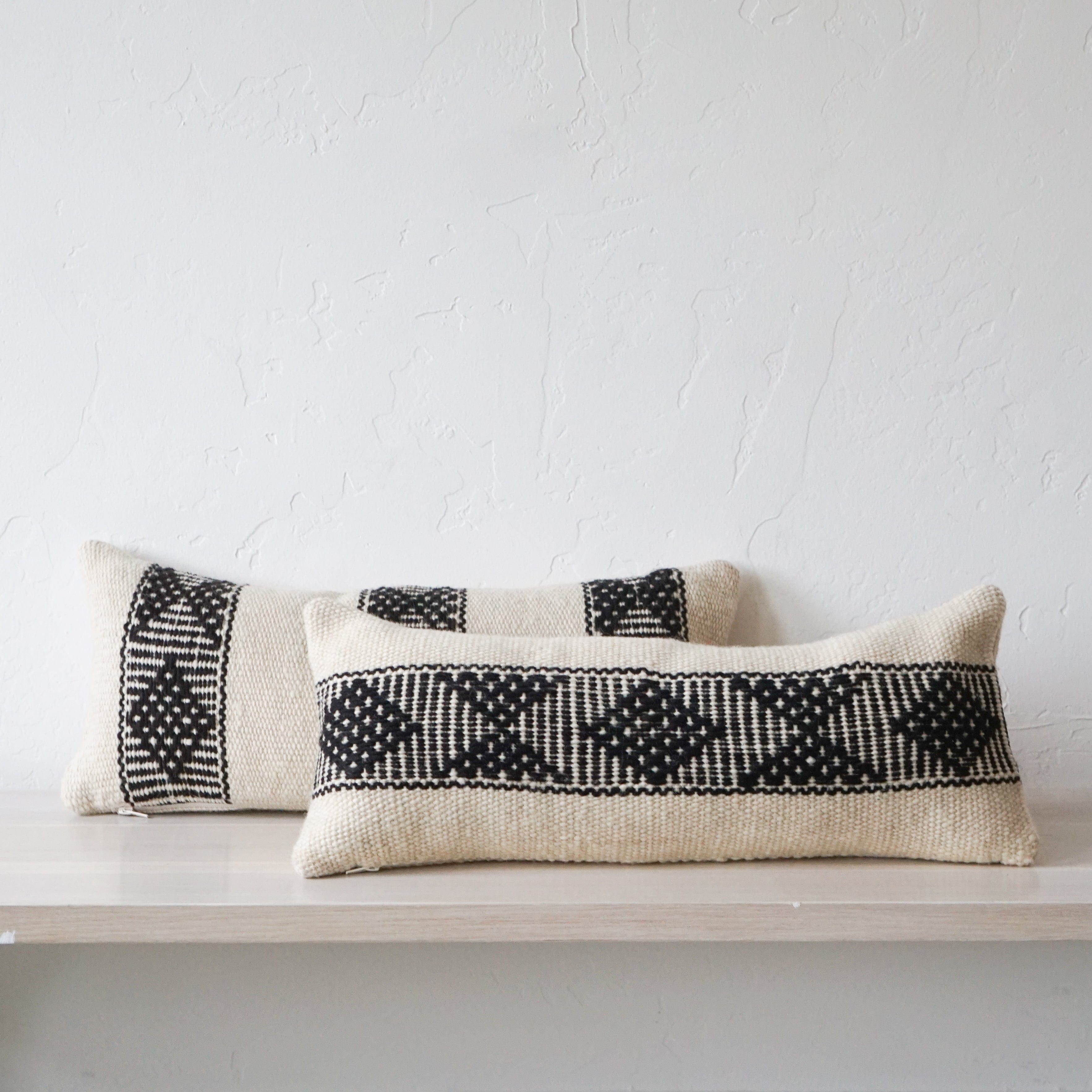 Treko Linens, Decor Pukan Natural Lumbar Pillow with Three Black Diamond Pattern Stripes 10 x 25 by Treko