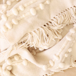 Treko Linens Handwoven Natural White Throw with Textured Ball Stitching by Treko
