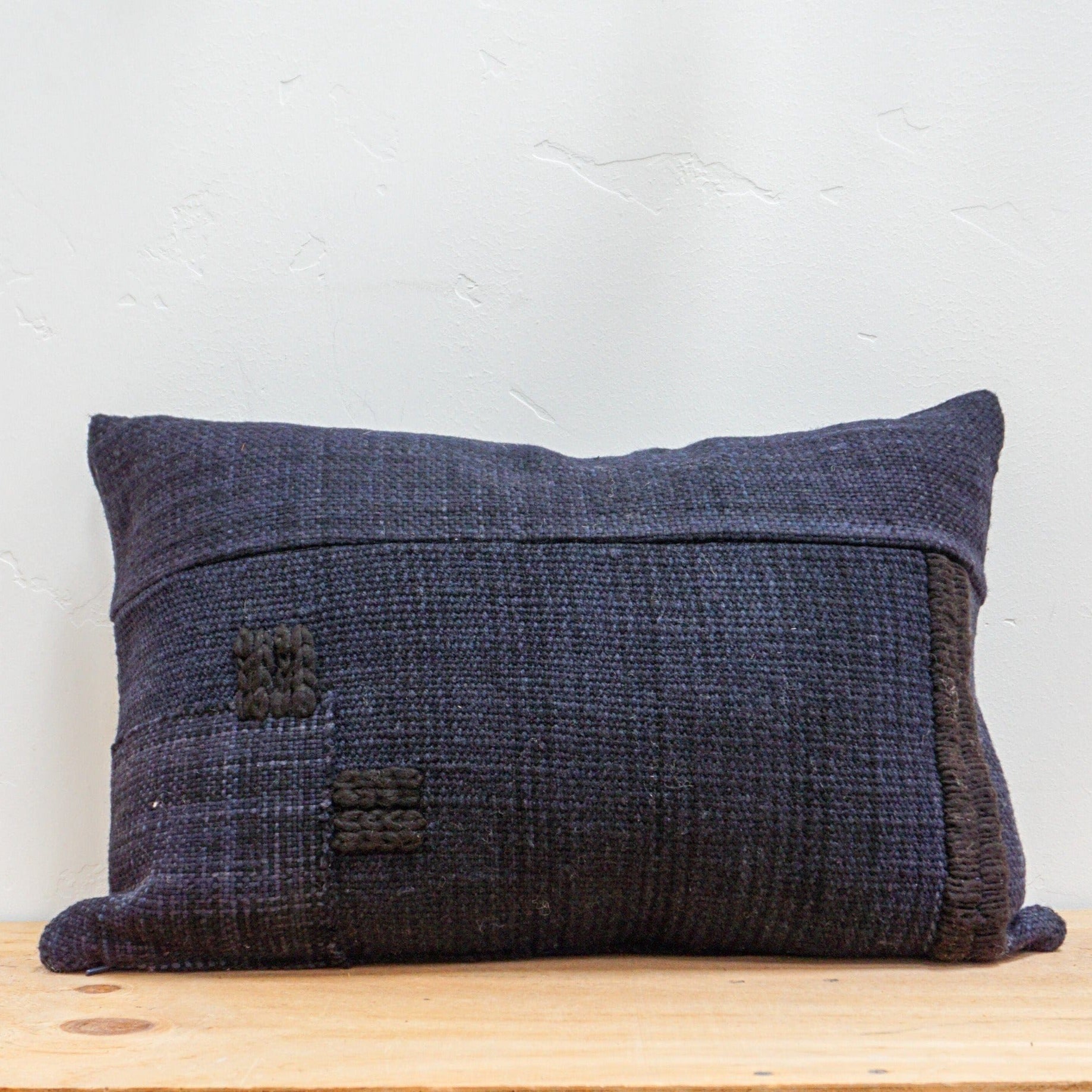 Treko Pillows Makun Collection: Blue and Black Patchwork Stitch Pillow 24 x 15 by Treko