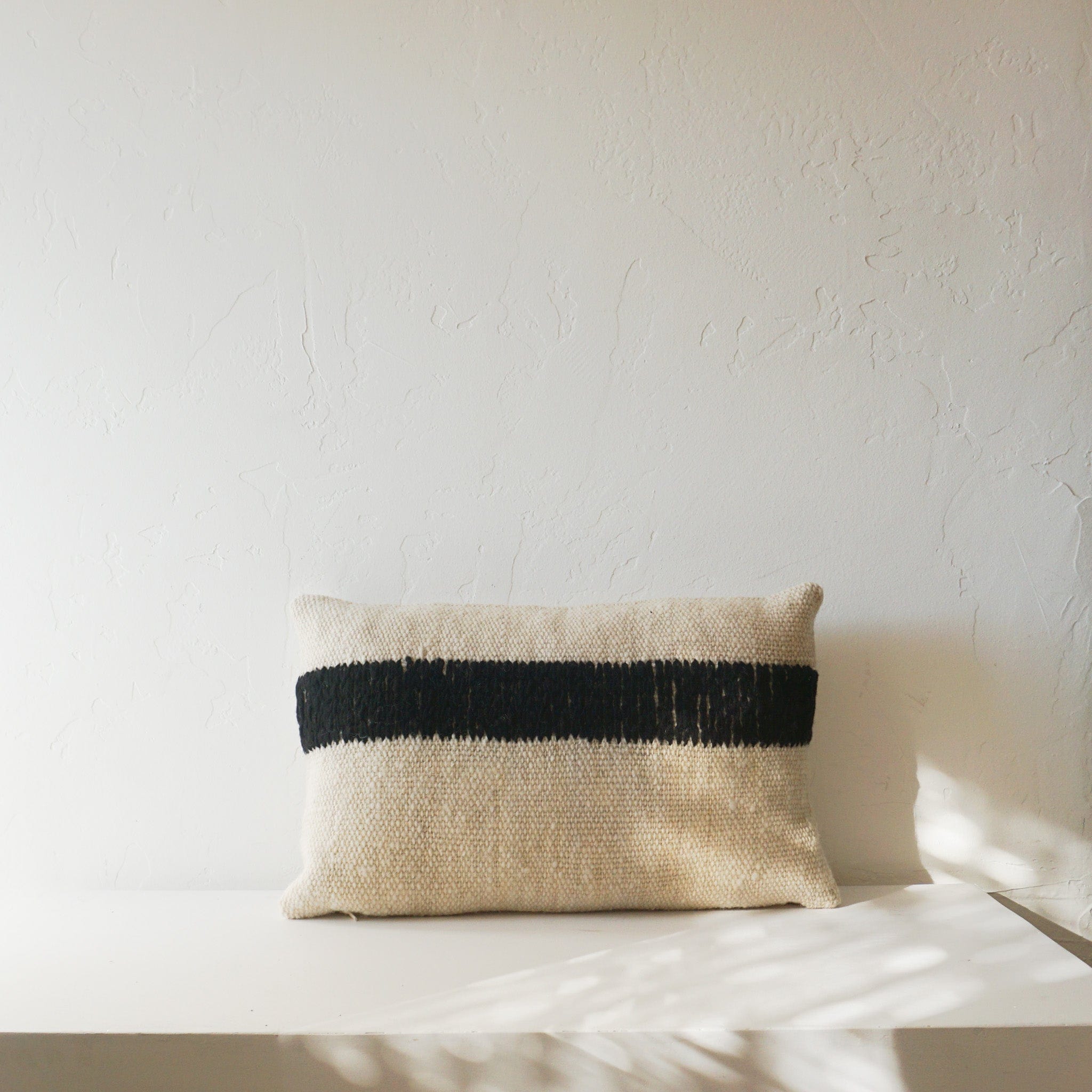 Treko Pillows Makun Collection: White and Black Chain Stitch Pillow 24 x 15 by Treko