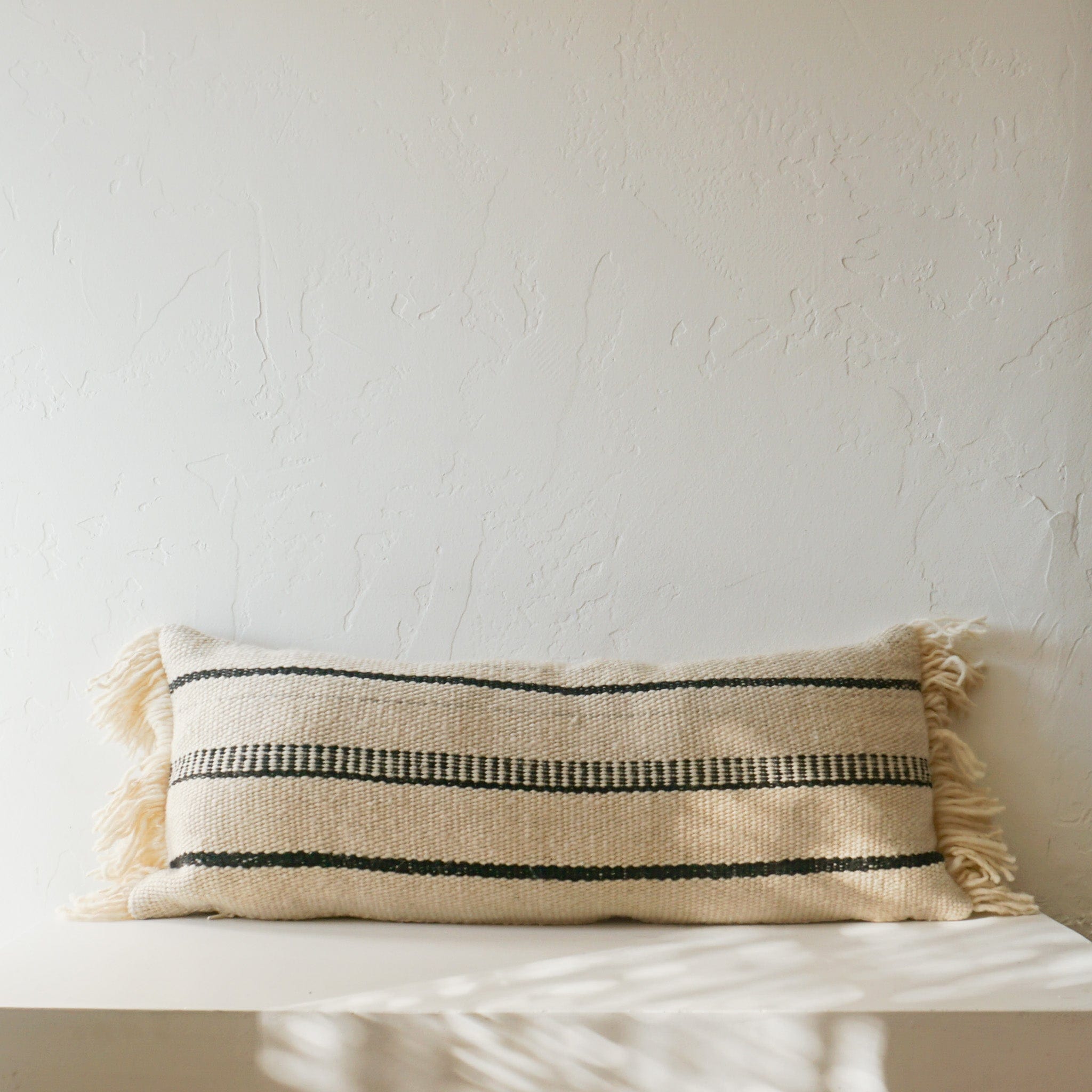 Treko Pillows Makun Collection: White + Black Multi Stripes Pillow 14 x 35 by Treko