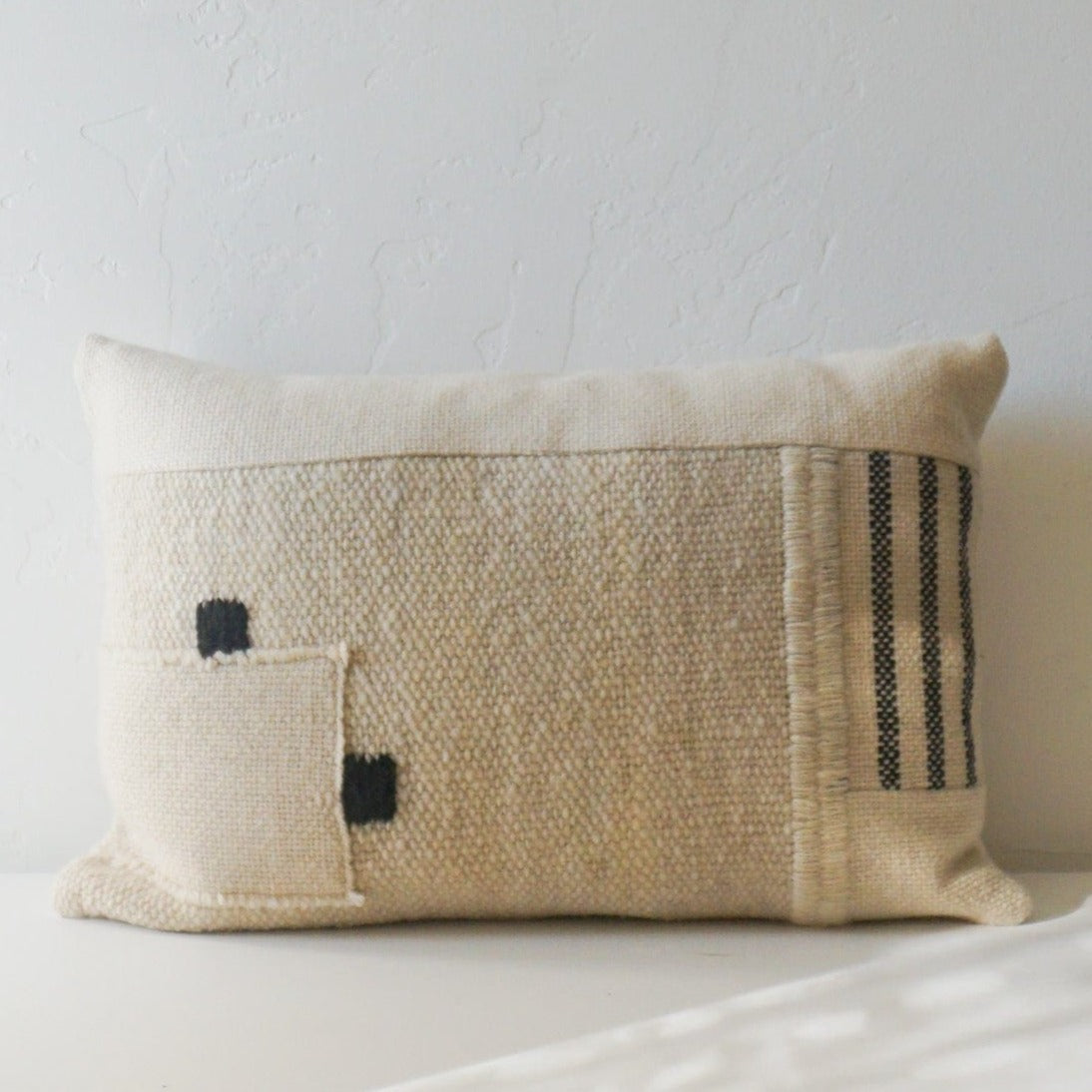 Treko Pillows White/Black Lumbar Patchwork Stitch Pillow by Treko