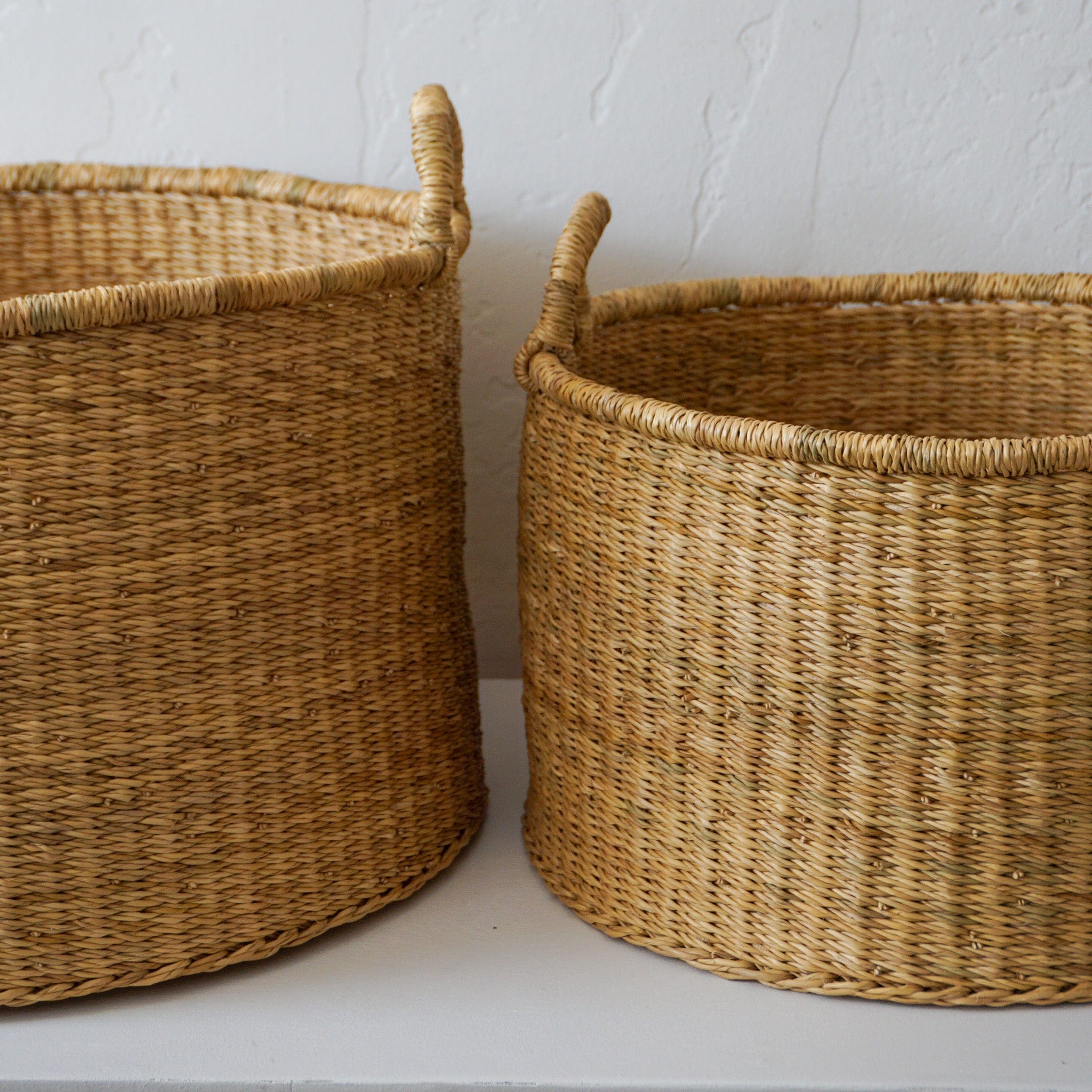 Woven Worldwide Baskets Woven Flat Bottom Basket  w/ Handles- Large